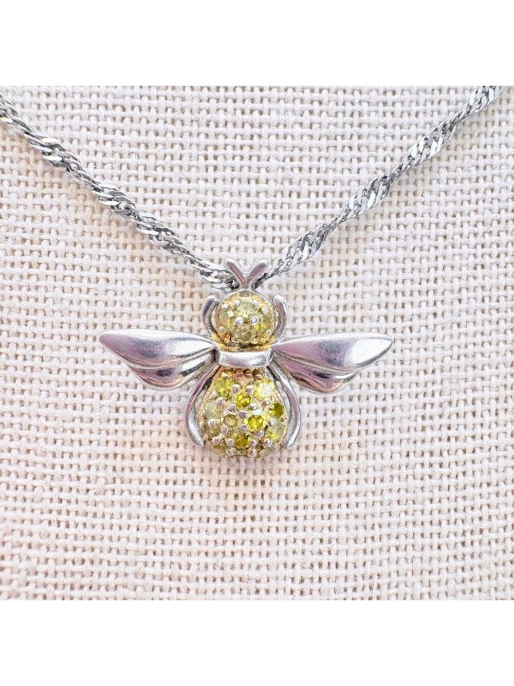 Yellow Cubic Zirconia Bee Pendant Necklace Sterling Silver 925 Size 18" Length